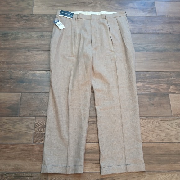 Vintage Polo Ralph Lauren Pants Men 40x30 Houndstooth Linen Cotton Blend Pleated